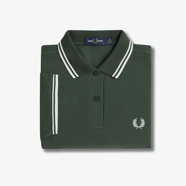 Fred Perry Women's Mod Twin Tipped Polo Shirt in Court Green and Snow White G3600 Y76
