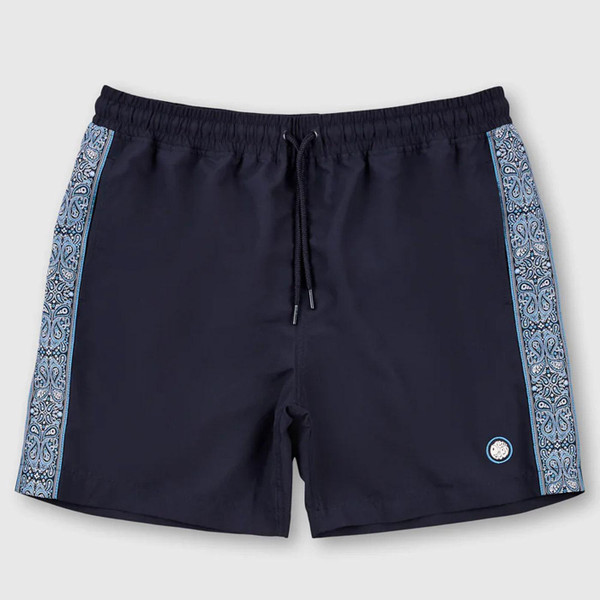 Pretty Green Eclipse Taped Swim Shorts in Navy