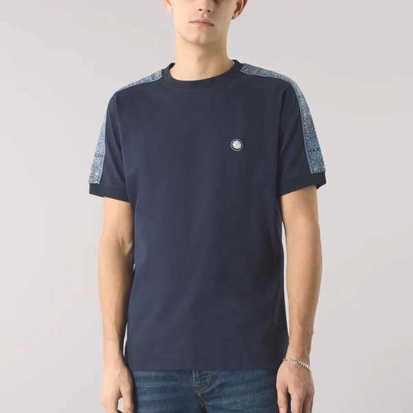 Pretty Green Retro 70s Eclipse Taped T-Shirt in Navy