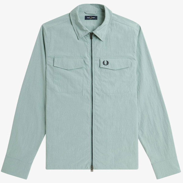 Fred Perry Men's M5684 959 Black Badge Overshirt in Silver Blue