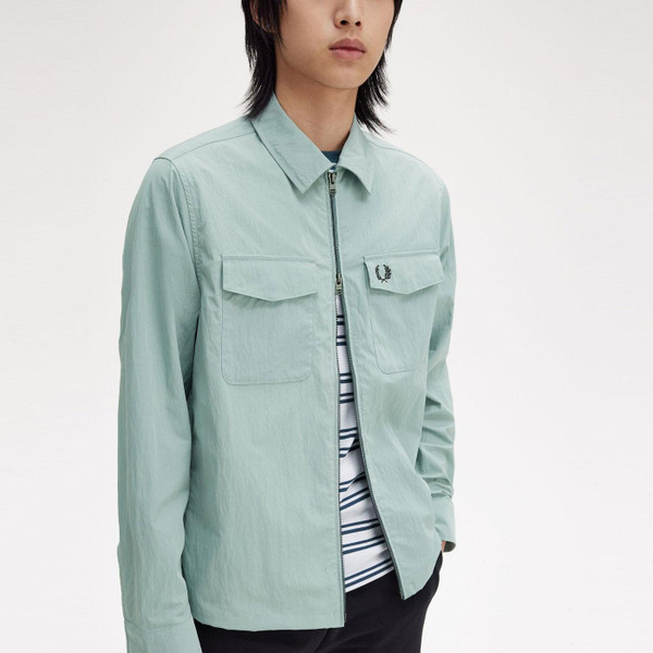 Fred Perry Men's M5684 959 Black Badge Overshirt in Silver Blue