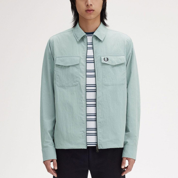 Fred Perry Men's M5684 959 Black Badge Overshirt in Silver Blue