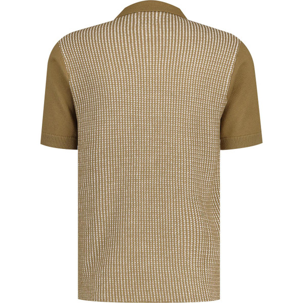 Pretty Green Mens Roxy 60s Mod Textured Knitted Polo Shirt in Brown
