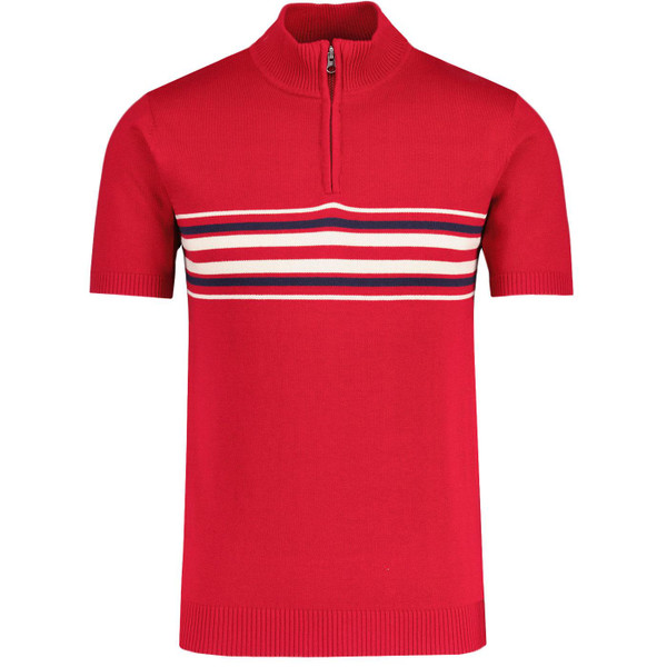 Madcap England Lytton Short Sleeve Britpop Stripe Knitted Cycling Top in Red MC1125