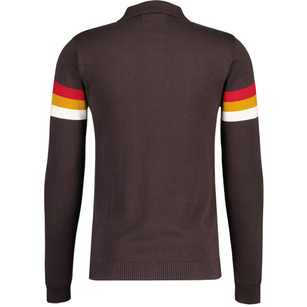 Madcap England Mavers 96 Britpop Stripe Knit Track Top in Black Coffee MC98