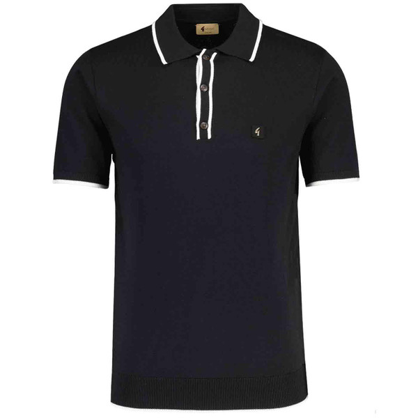 Gabicci Vintage Lineker Mod Tipped Knitted Polo Shirt in Black V00GM09S