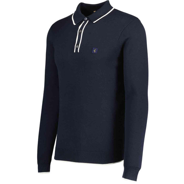 Gabicci Vintage Lineker Retro Mod Tipped Knit Polo Shirt in Navy V00GM09