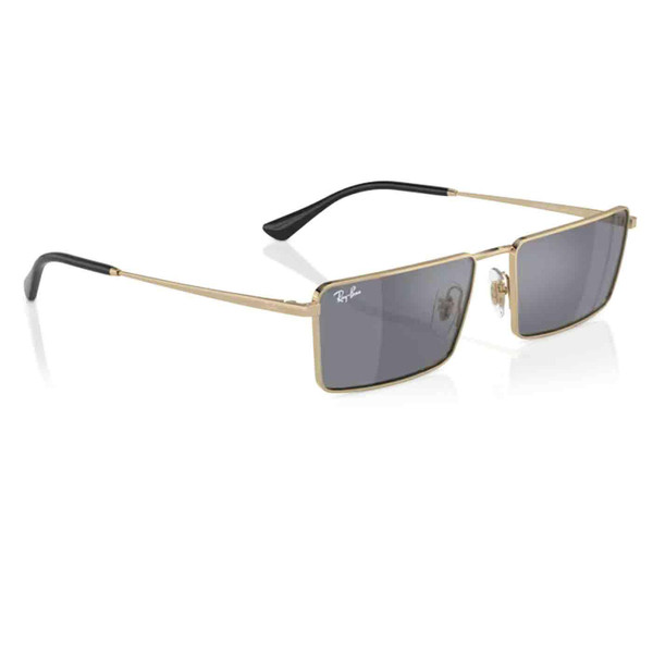 Ray-Ban Emy Retro 1970s Rectangular Frame Sunglasses in Light Gold with Dark Grey Flash Silver Lens RB3741 92136V