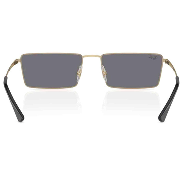 Ray-Ban Emy Rectangular Frame Sunglasses in Light Gold with Dark Grey Flash Silver Lens RB3741