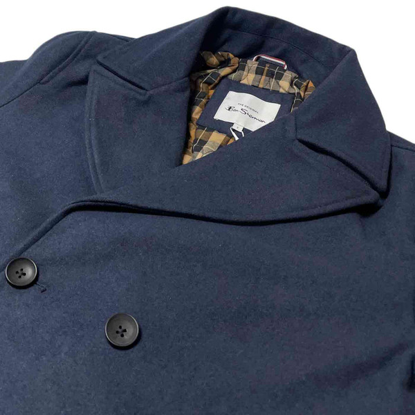 Ben Sherman 1960s Mod Wool Blend Double Breasted Peacoat in Navy