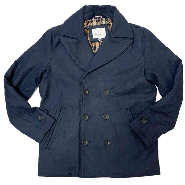 Ben Sherman Men's Retro Wool Blend Double Breasted Peacoat in Navy 0078435