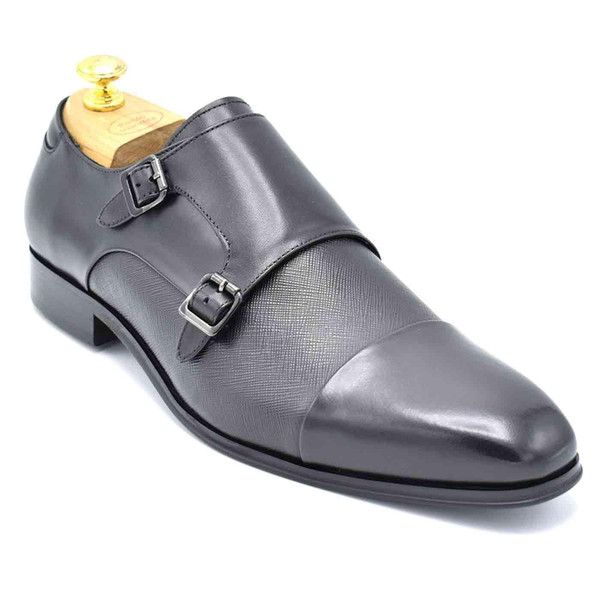 Paolo Vandini Longley 60s Mod Monk Strap Shoes in Black Leather