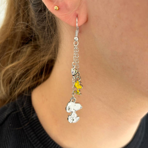 Peanuts Snoopy and Woodstock Drop Earrings in Silver PEAEAESN001