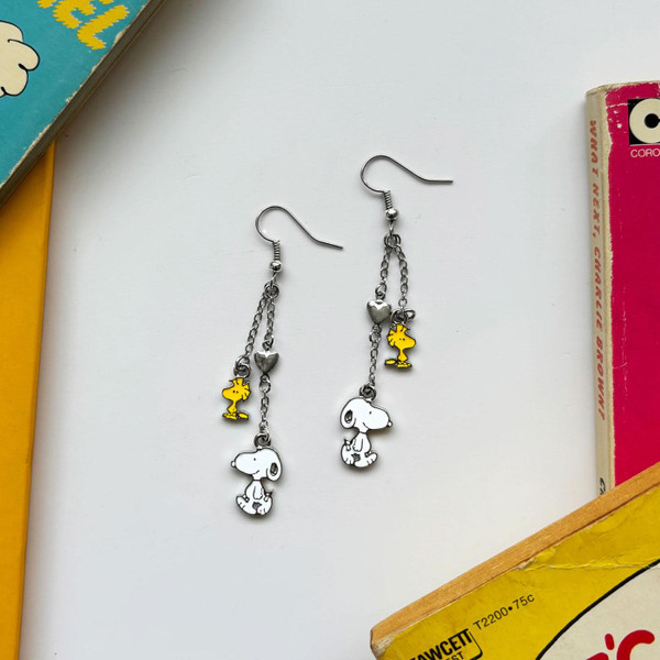 Peanuts Snoopy and Woodstock Drop Earrings in Silver PEAEAESN001