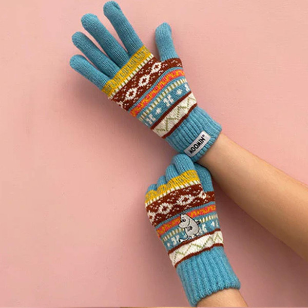 Moomin Retro Fair Isle Gloves in Blue MMGFIMOO001A