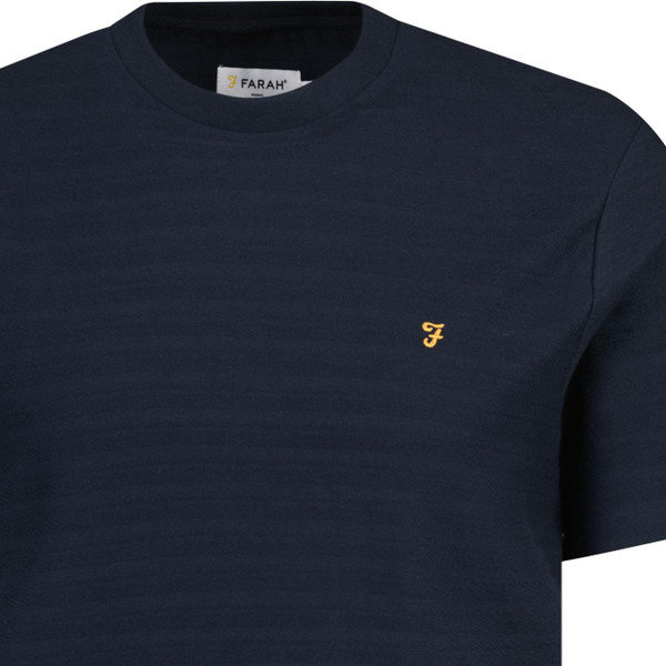 farah vintage mens talwin textured jacquard stripe crew neck tshirt true navy
