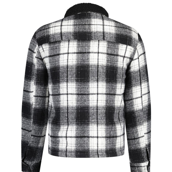 french connection mens check borg collar zip overshirt black white