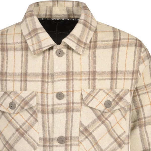 french connection mens double chest pocket check button through overshirt stone