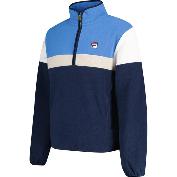 fila vintage mens darwin colour block 1/4 zip fleece jacket fila navy blue white