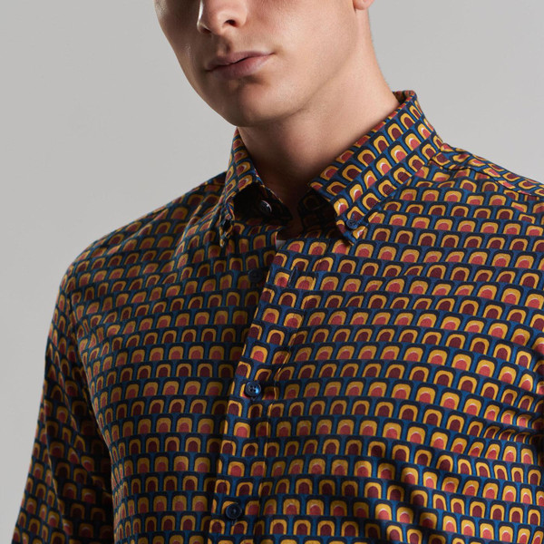 Ben Sherman Retro Print 70s Shirt in Wine 0077823 580 Ben Sherman Retro Print 70s Shirt in Wine 0077823 580