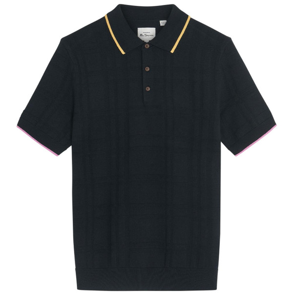 Ben Sherman Mens Tartan Knitted Polo in Black 0078515 290 