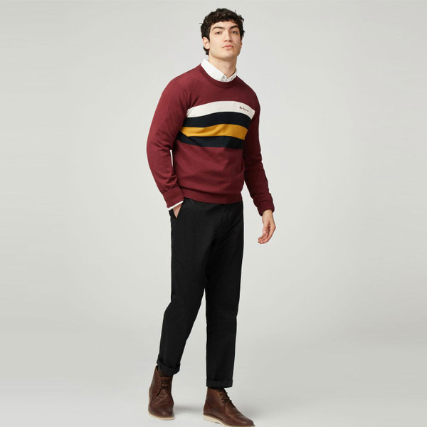 Ben Sherman Retro Chest Stripe Knitted Jumper in Wine 0077611 580