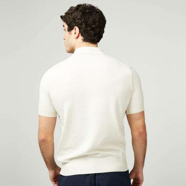Ben Sherman Chest Stripe Knitted Polo in Ivory 0077606 015
