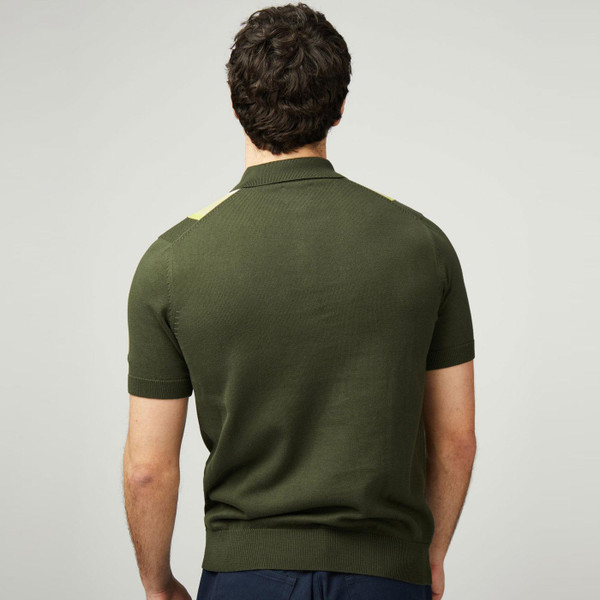 Ben Sherman Men's Vertical Stripe Knit Polo in Camouflage Green 0077617 072