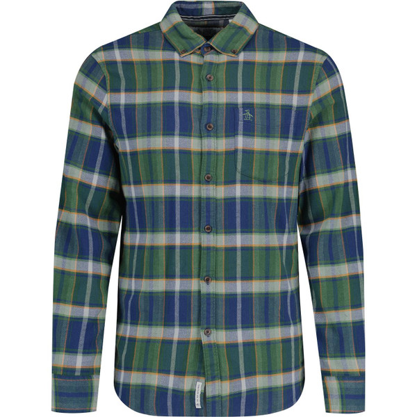 original penguin mens plaid flannel button down long sleeve shirt medieval blue green