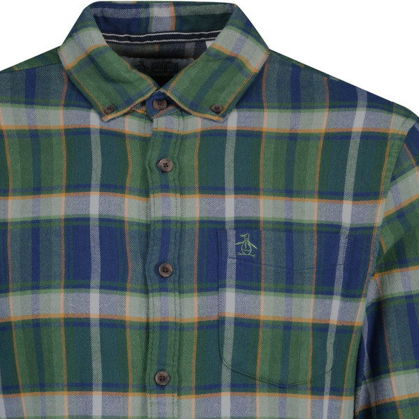 original penguin mens plaid flannel button down long sleeve shirt medieval blue green