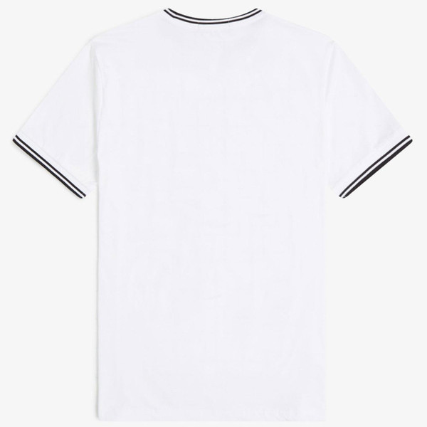 Back of Fred Perry Men's Mod Tipped T-Shirt in White with Black Tipping M1588 100 Back of Fred Perry Men's Mod Tipped T-Shirt in White with Black Tipping M1588 100