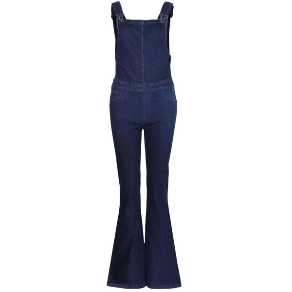Madcap England Retro 1970s Dungaree Bib Flare in Blue