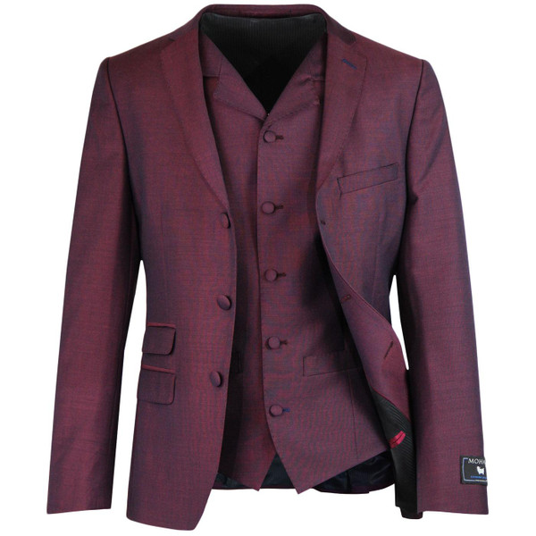 Madcap England Mod Tailored Mohair Tonic 3 Button Suit Blazer in Burgundy