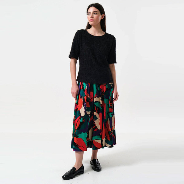 Louche Laureen Eyelash Rib Short Sleeve Fluffy Jumper in Black