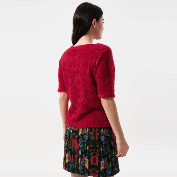 Louche Laureen Eyelash Rib Short Sleeve Jumper in Red