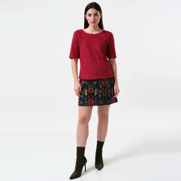 Louche Laureen Eyelash Rib Short Sleeve Jumper in Red