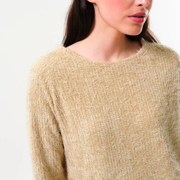 Louche Blanka Eyelash Long Sleeve Fluffy Jumper in Beige