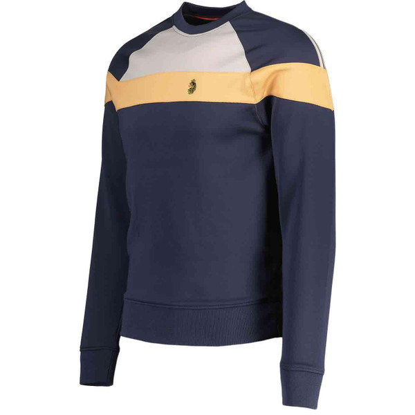 Luke Adam 3 Men's Retro Stripe Panel Taped Sleeve Sweatshirt in Navy