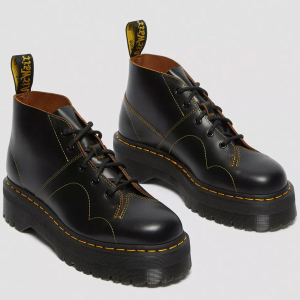Dr Martens Mens Church Platform Quad Monkey Boots in Black Leather 25357001