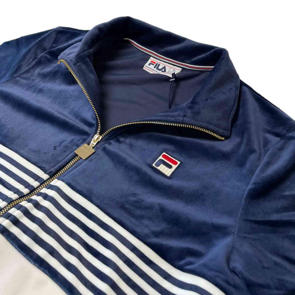 Merrick Stripe Velour Retro Track Jacket in Navy by Fila Vintage 