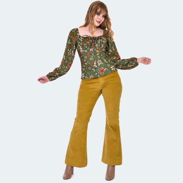 Voodoo Vixen Women's Floral Long Sleeve Tie Top in Green TPA2852