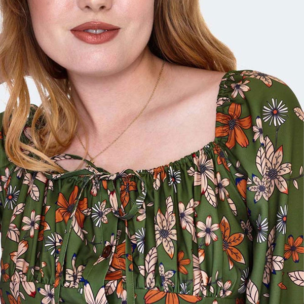 Voodoo Vixen Women's Floral Long Sleeve Tie Top in Green TPA2852