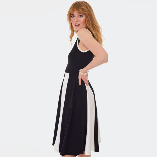 Voodoo Vixen Retro 60s Black/White Stripe Flare Dress DRA10000