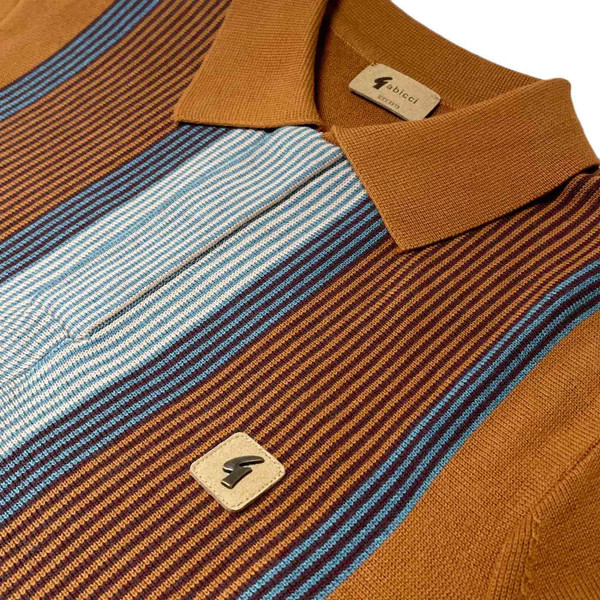 Gabicci Vintage Fiennes Men's Mod Knitted Polo Top in Walnut