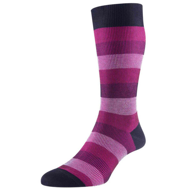 Pantherella Men's Shadow Rib Retro Stripe Socks 533066 0013 Stirling in Black/Red/Pink