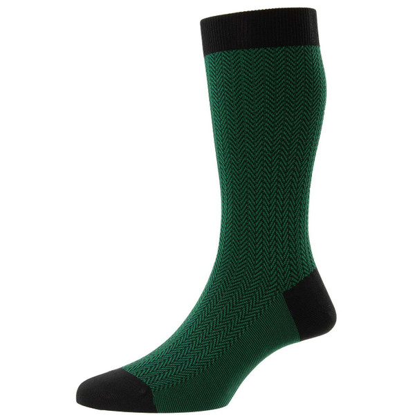 Pantherella Men's Made In England Socks Fabian Herringbone Socks Green Emerald 5311 158 