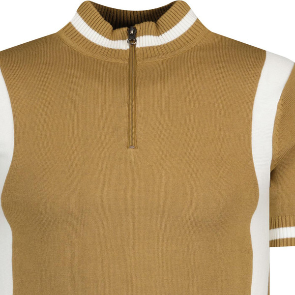 Madcap England Mens Vitesse Retro 60s Mod Stripe Panel Cycling Top in Fall Leaf Brown
