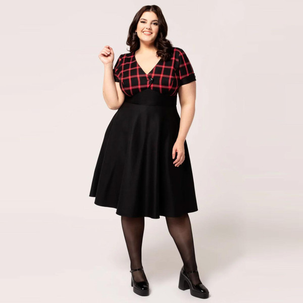 Hell Bunny Janine 50s Dress in Black and Red Tartan