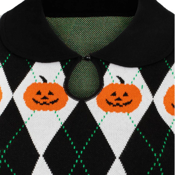 Hell Bunny Pumpkin Head Halloween Knitted Polo Top
