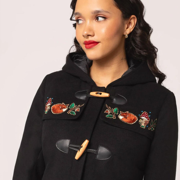 Hell Bunny Basil Retro Autumn Fox Ear Hooded Coat in Black